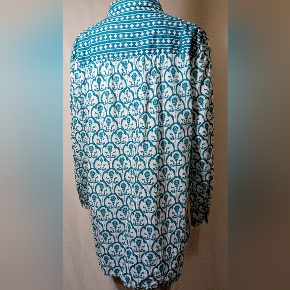 Soft Surroundings Teal/White L/S Relaxed Fit Button Up Shirt - Picture 2 of 5
